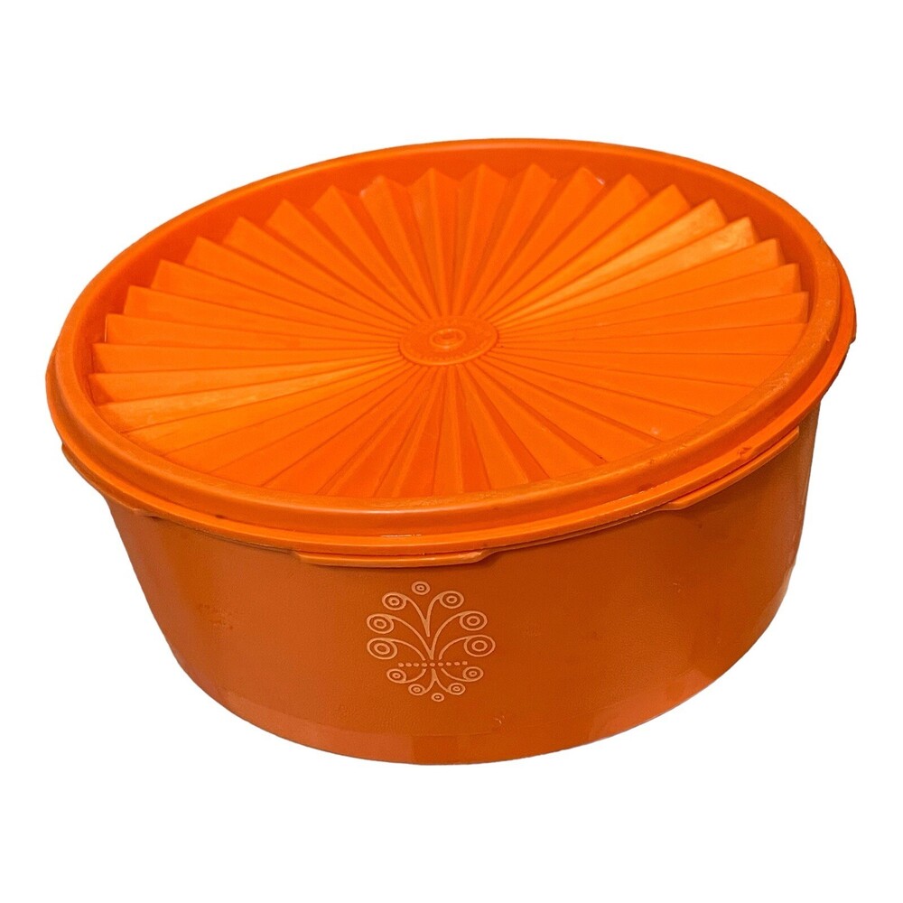 Vintage Tupperware Orange Servalier Storage Canister Bowl 1204-23 Lid 1205-5